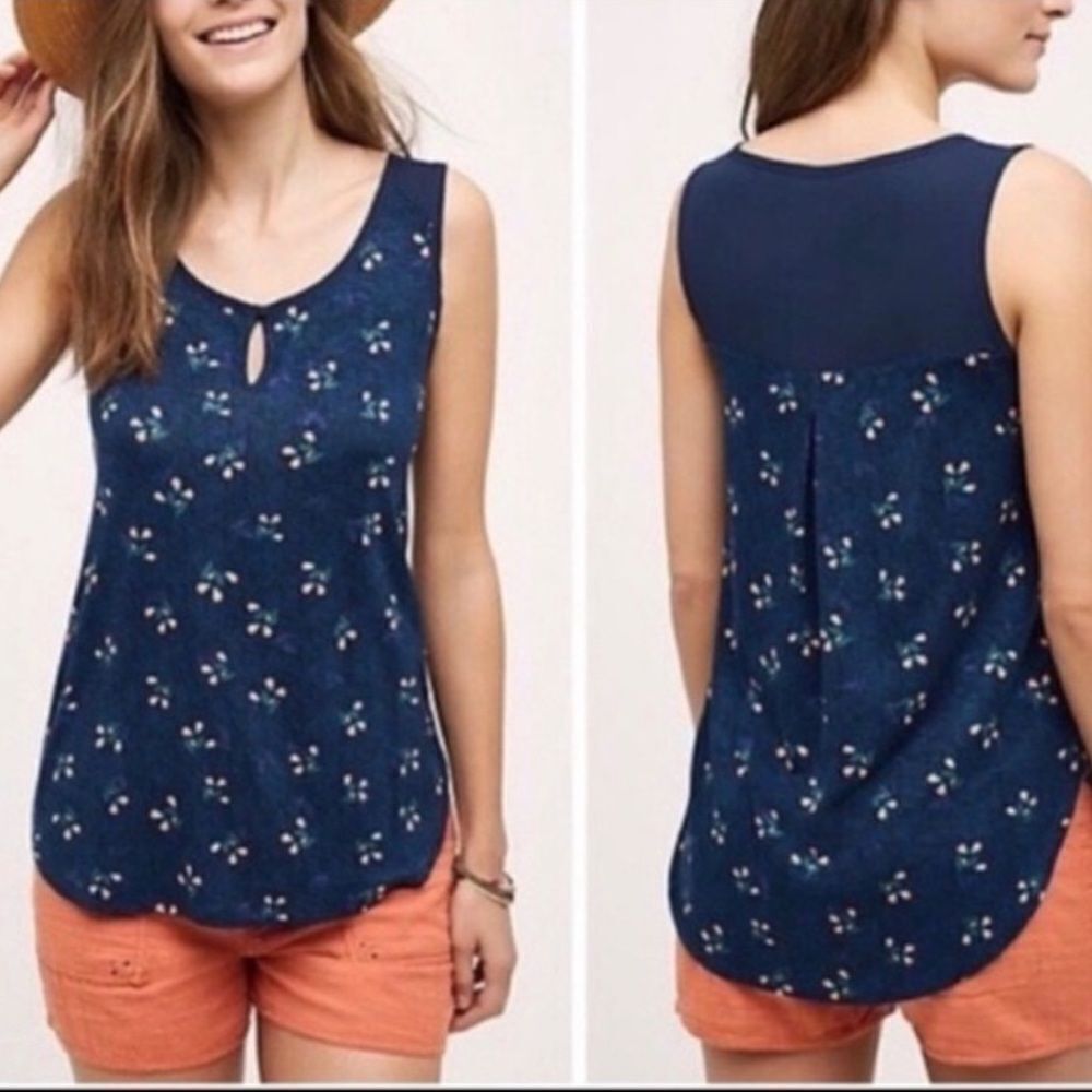 ANTHROPOLOGIE AKEMI + KINAnthropologie Mia Sleeveless Floral Blouse Blue Medium